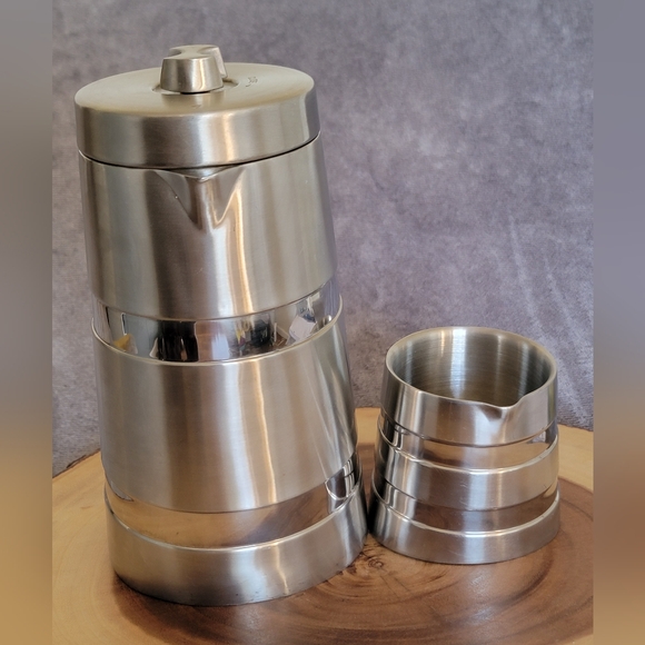 Bonjour Stainless Coffee French Press/Creamer RARE Steampunk Modern Retro - Picture 15 of 16